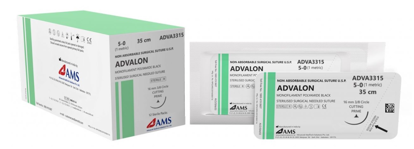 ADVALON BLACK MONOFILAMENT POLYAMIDE 3-0 90CM 3/8 CIR RC 18MM